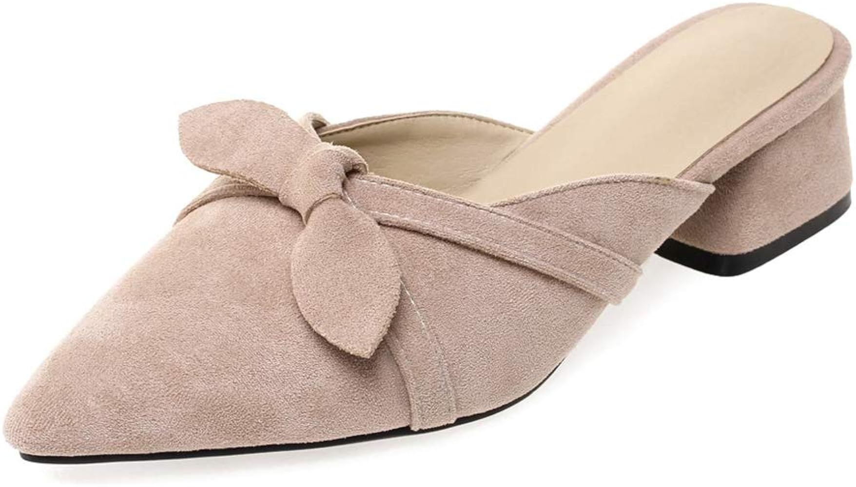 MIOKE Women's Pointed Toe Bow Mules Loafer Slip On Backless Comfy Block Low Heel Dress Slide Mule... | Amazon (US)