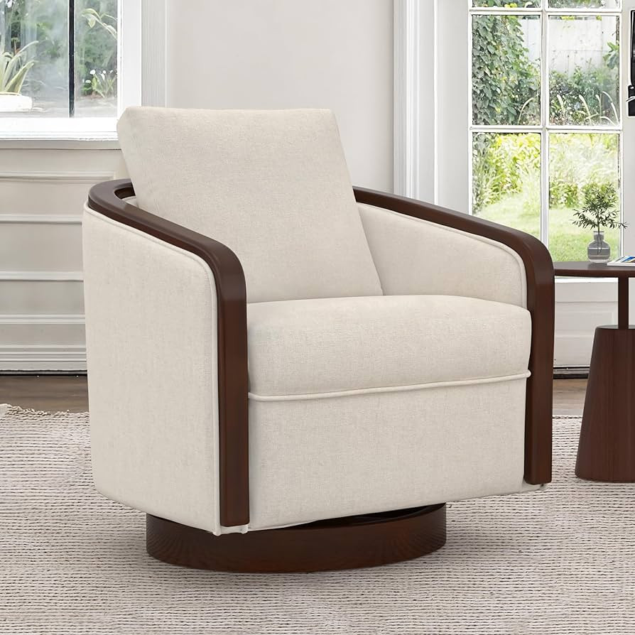 LUE BONA Swivel Accent Chair with Wooden Arms and Metal Base, Modern 360° Rotating Barrel Chair ... | Amazon (US)