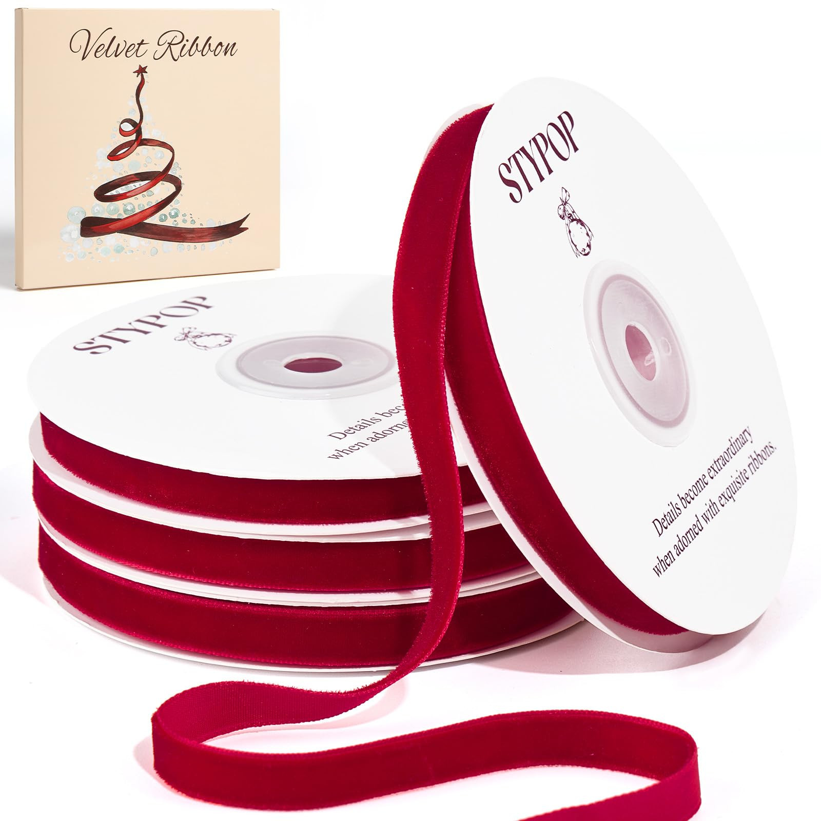 40 Yd Red Velvet Ribbon for Gift Wrapping 3/8" Thick Red Velvet Ribbon for Christmas Tree and Wre... | Amazon (US)