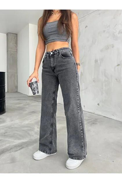 BİKELİFE Geräucherte, schneegewaschene Palazzo-Jeans mit hoher Taille für Damen- Trendyol | Trendyol DE