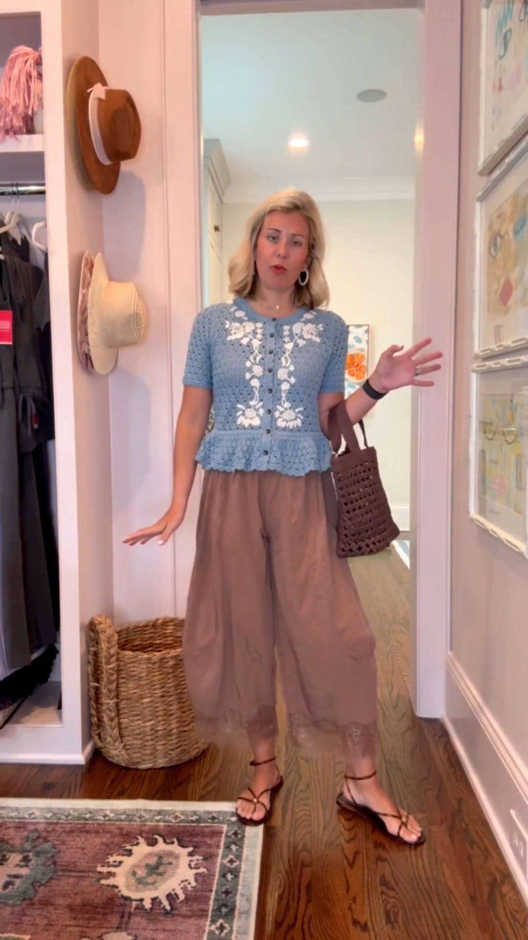 Mix & match combo I’m loving!!  
We are totally wearing this now and into fall! 
Pants - xs
Blue Sweater - xs
Sandals - 8 tts 

Codes: 
Boden - RNMV 15% off 
Allie + Bess - Catherine20

#LTKdayinmylife #LTKootd #LTKmomlife