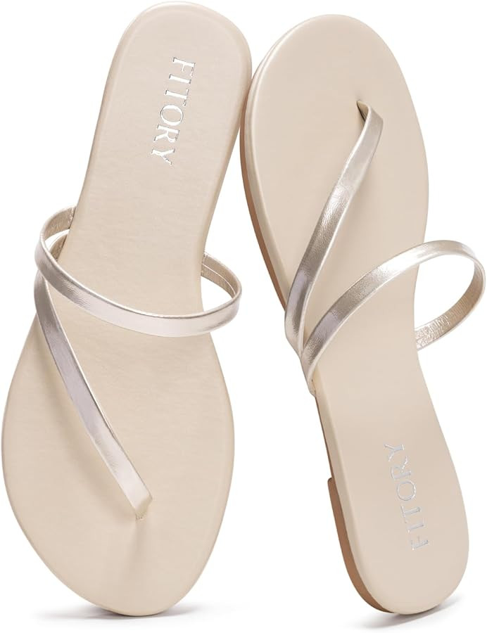 FITORY Womens Flip Flops, Strappy Open Toe Flat Sandals for Summer 2026, Lightweight and Comforta... | Amazon (US)