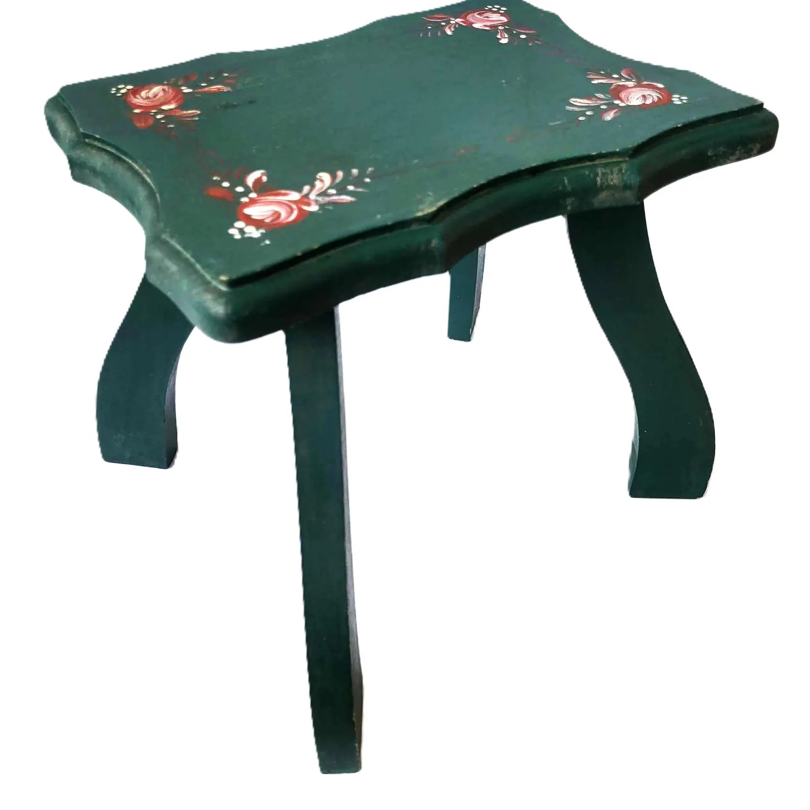 Small Hand Painted Wooden Stool Green Hindeloopen Floral Design 4 Legs Vintage Farmhouse Milking ... | Etsy (US)