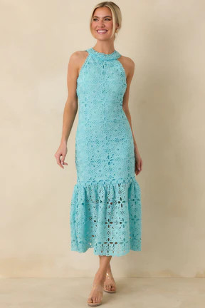 It's A New Day Horizon Blue Floral Embroidered Maxi Dress | Red Dress