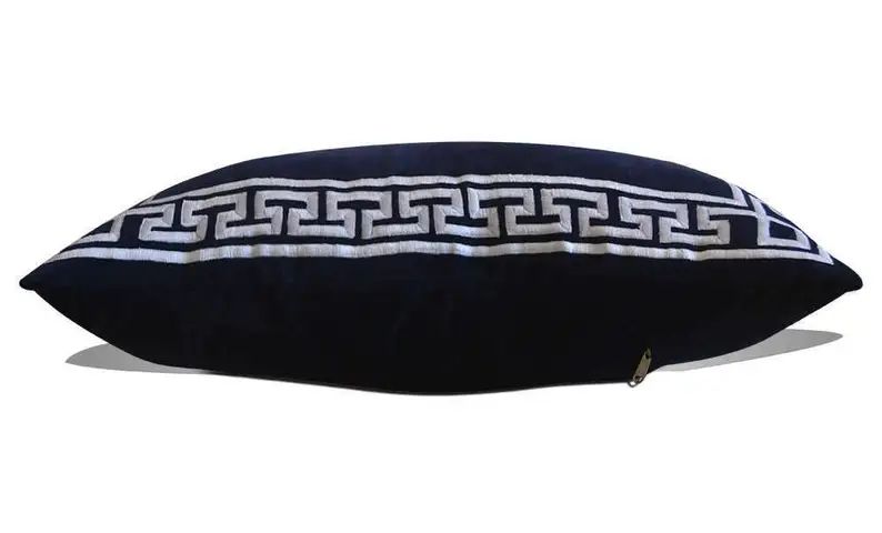 Preppy Dorm Pillows, Navy Blue Pillow, Velvet Pillow Cover, Cotton Velvet Shams, Greek Key Embroi... | Etsy (US)