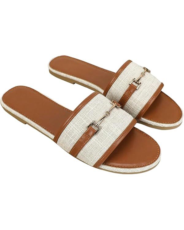 Verdusa Women's Open Toe Slides Single Band Slip On Flat Sandals Summer Shoes | Amazon (US)