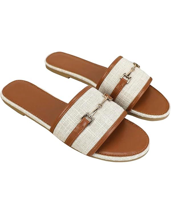 Verdusa Women's Open Toe Slides Single Band Slip On Flat Sandals Summer Shoes | Amazon (US)