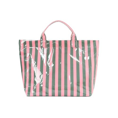 kinganrun Striped tote bag, stylish and lightweight handbag, large-capacity portable travel shoulder bag.(Green and pink) | Amazon (US)
