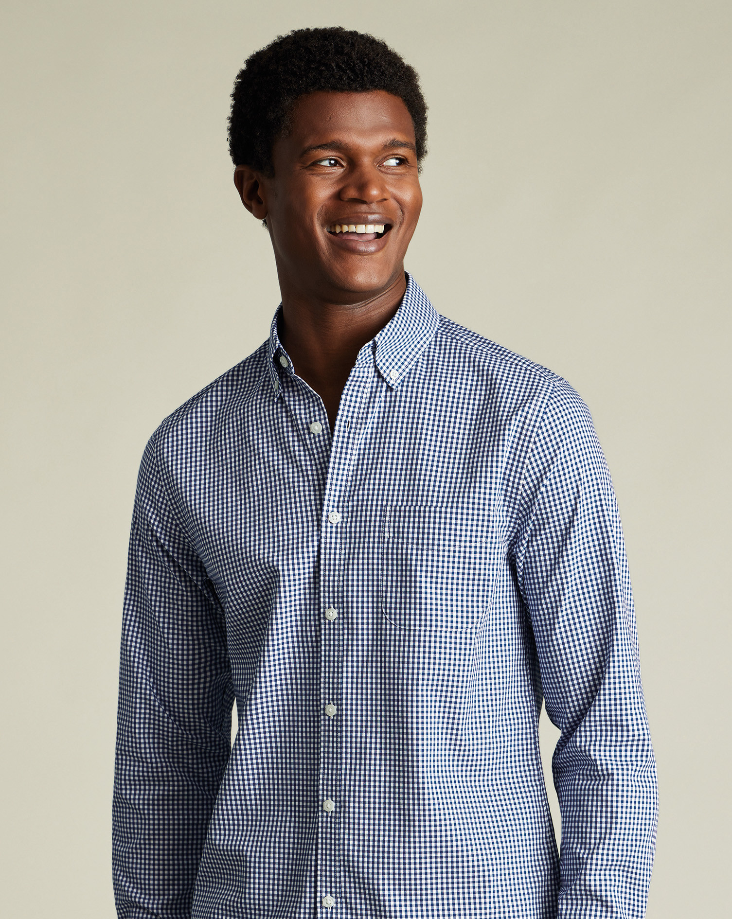 Non-Iron Stretch Poplin Check Shirt - Navy | Charles Tyrwhitt