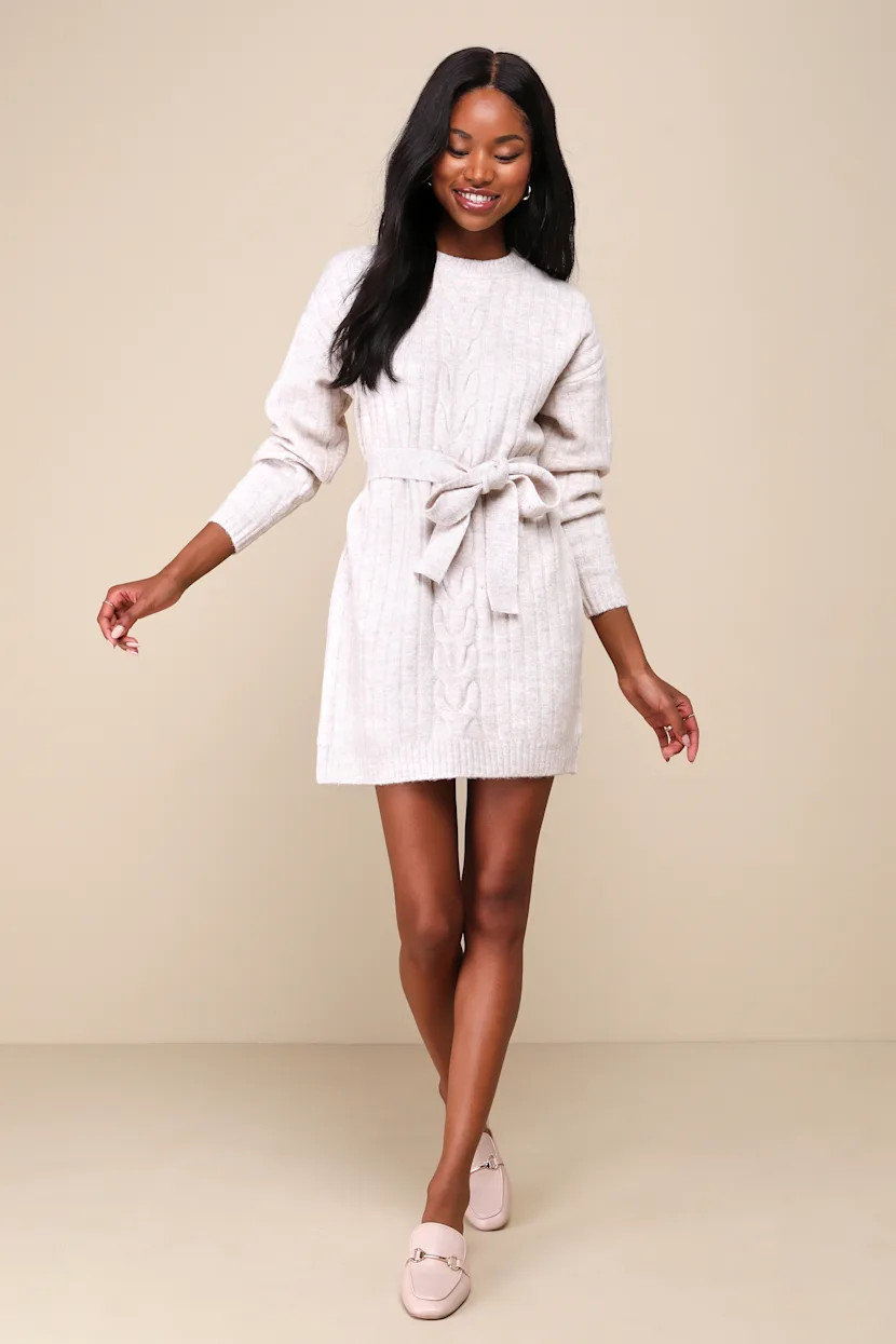 Wishing on Winter Cream Cable Knit Mini Sweater Dress | Lulus