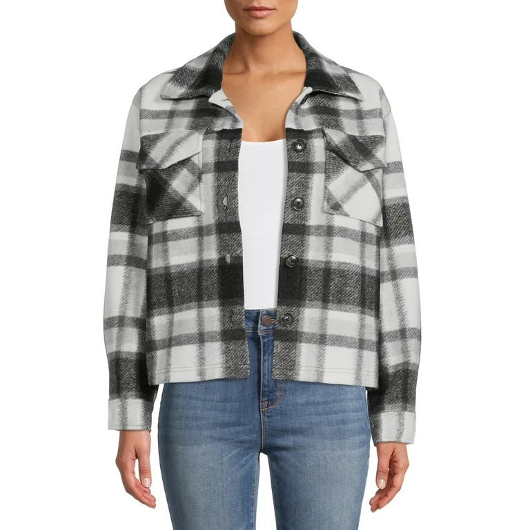 Time and Tru Women's Brushed Fleece Cropped Shacket, Sizes XS-XXXL | Walmart (US)