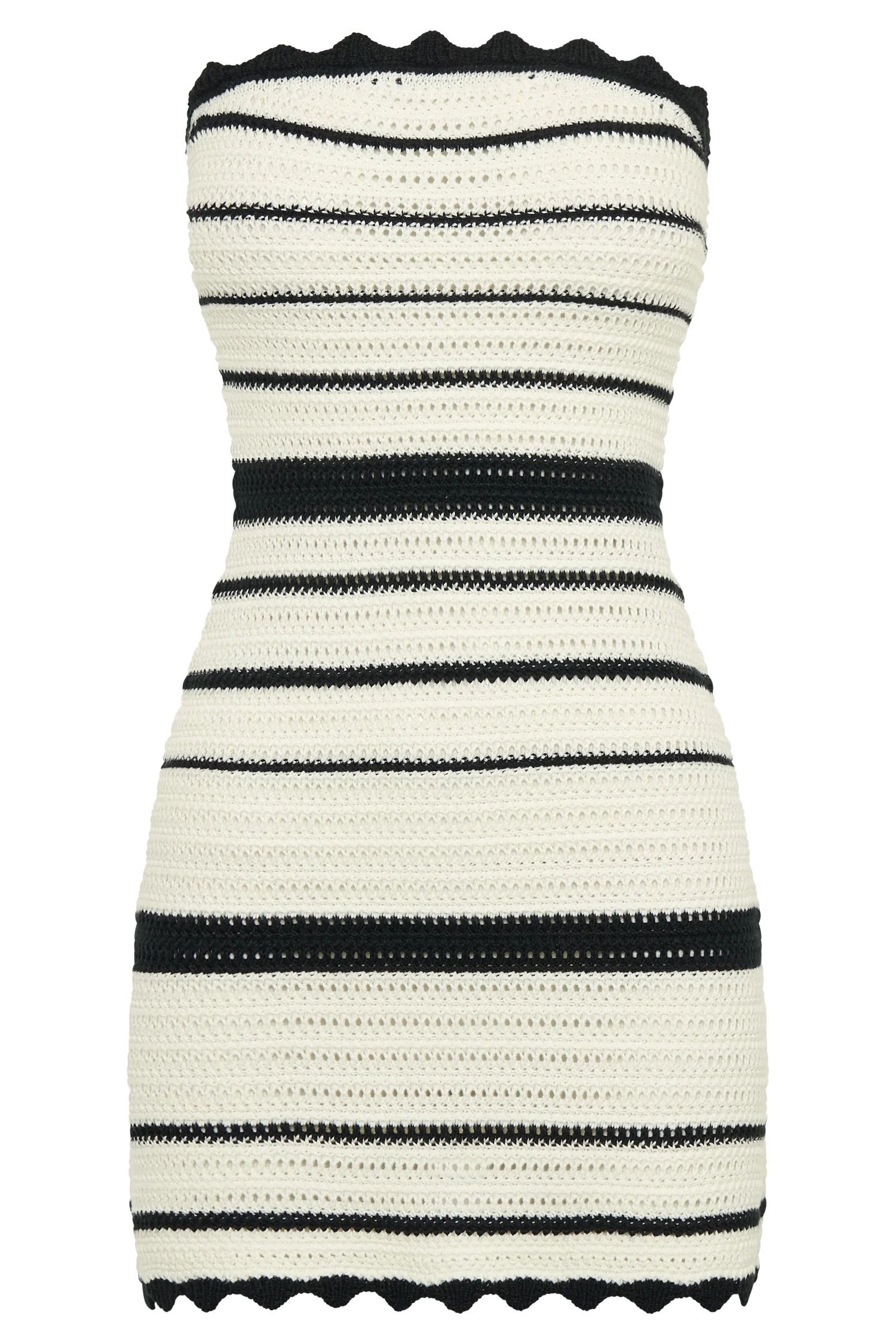 Jenni Contrast Crochet Knit Mini Dress - Black/White | MESHKI US