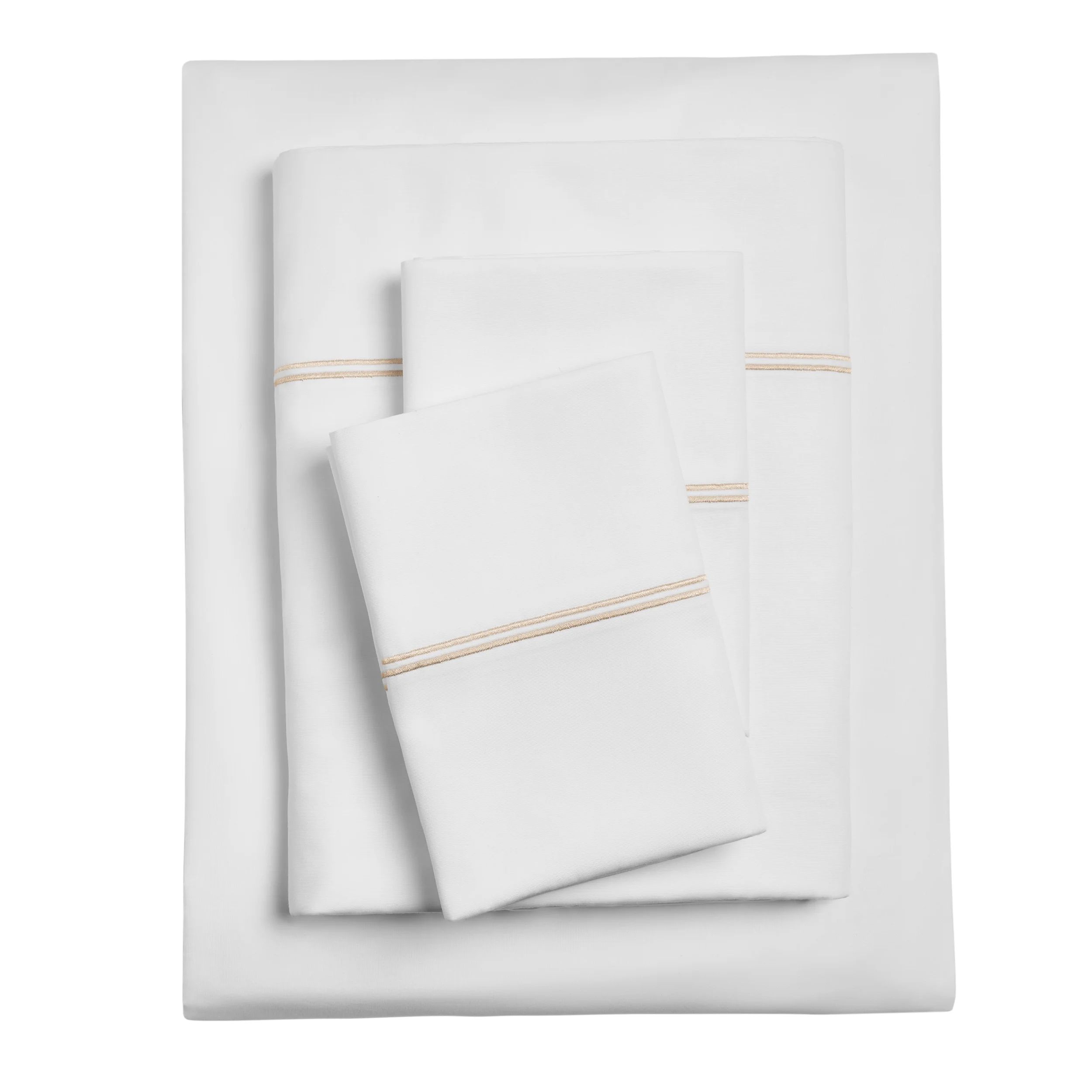 Hotel Style 4-Piece 300 Thread Count White Pima Cotton Bed Sheet Set with Tan Hem, King | Walmart (US)
