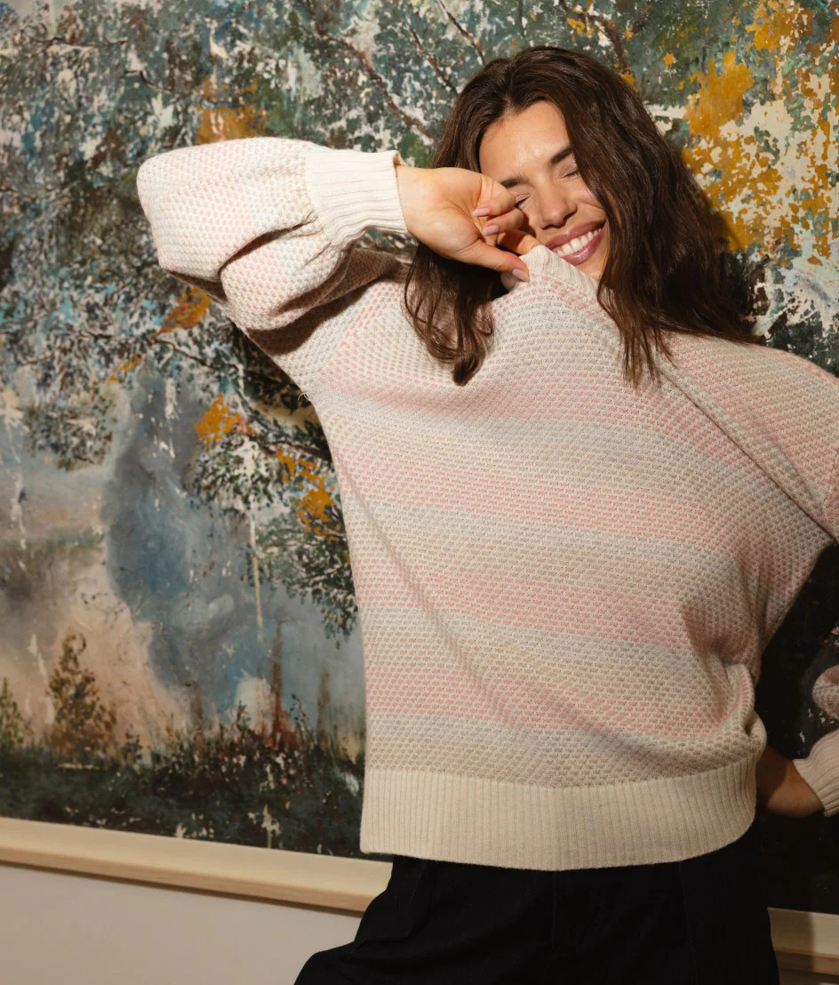 Summersalt The Coziest Cashmere Blend Soft Stripe Sweater - Pastel Soft Stripe Size: 2X | SummerSalt