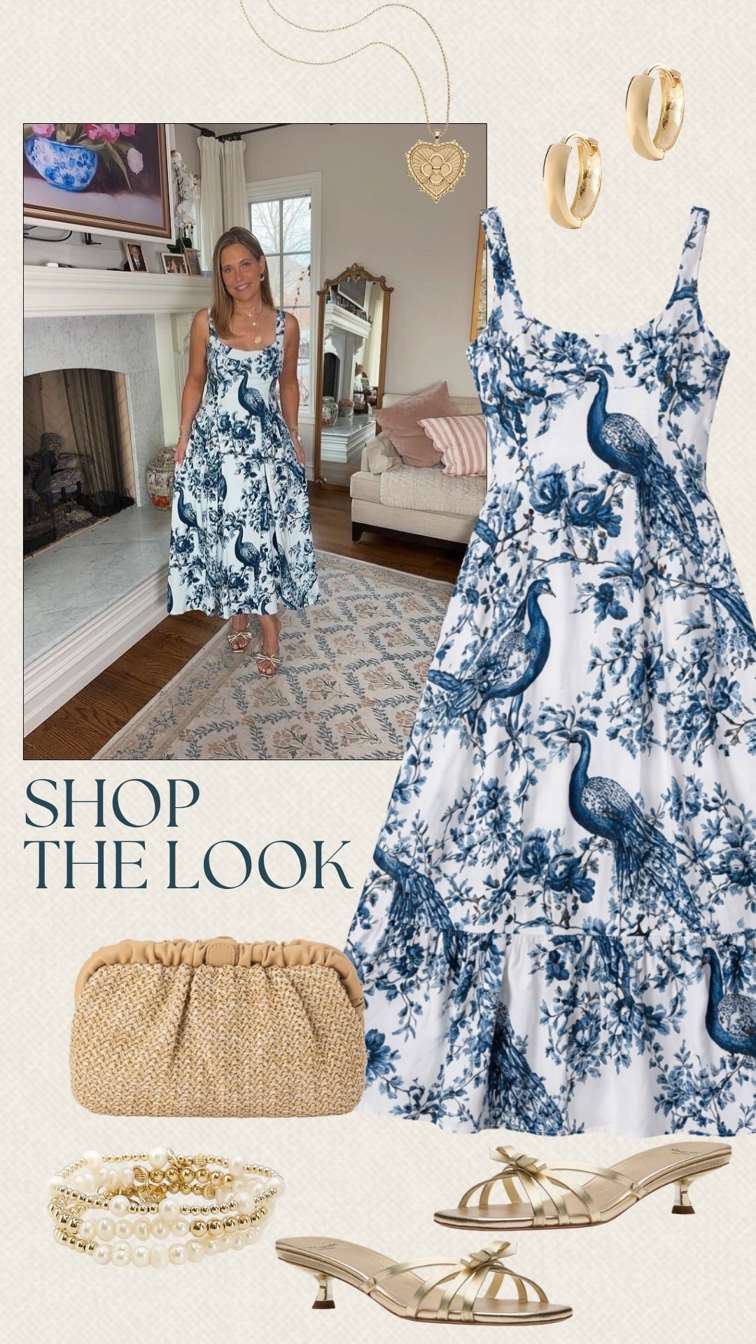 This blue print dress is one we keep reaching for! The gold accessories and woven bag bring everything together in the best way. Perfect to wear for brunch, showers, or a spring event.

#LTKSeasonal #LTKOver40 #LTKMidsize
