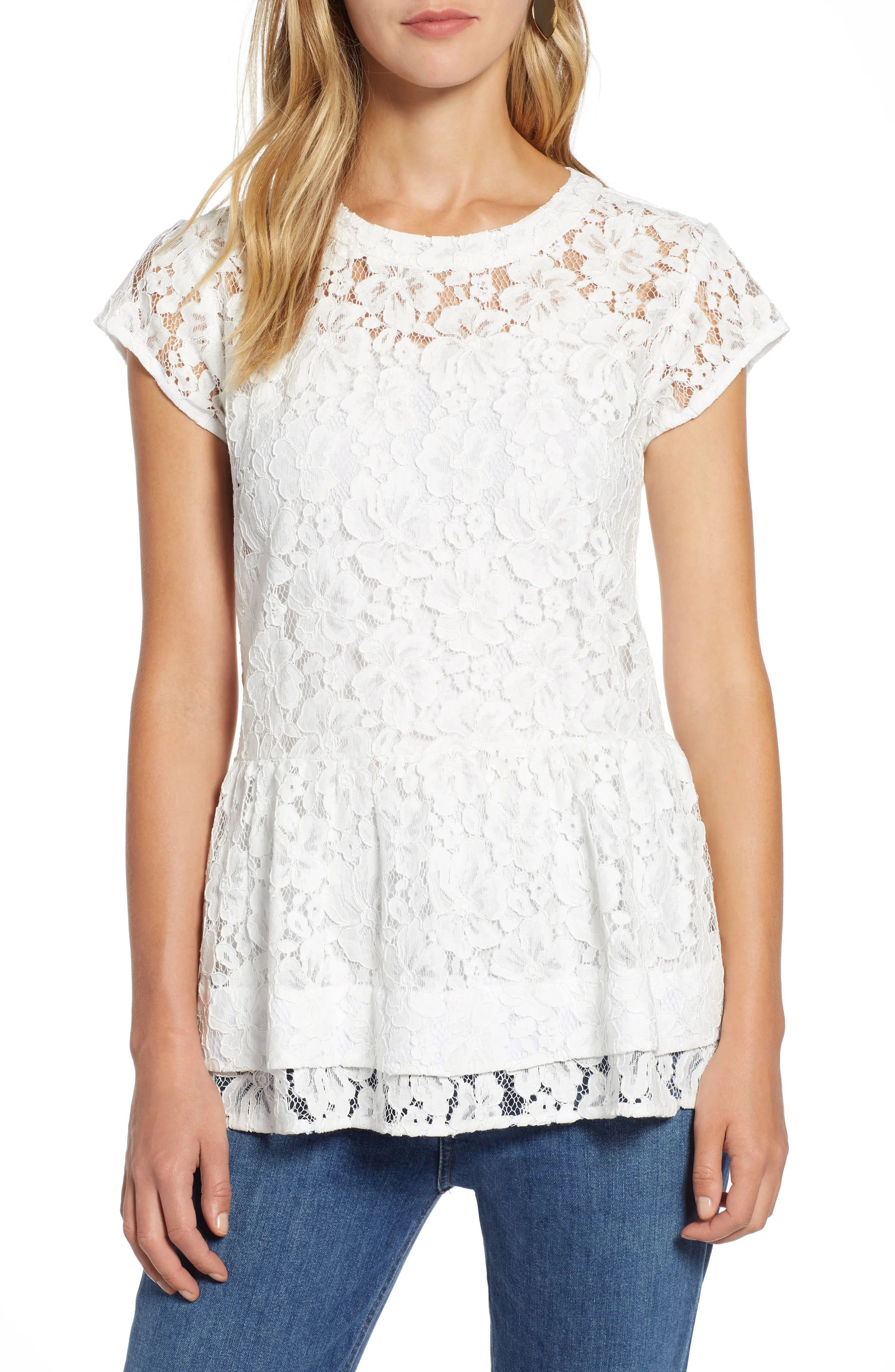 Halogen® Lace Flutter Top (Regular & Petite) | Nordstrom