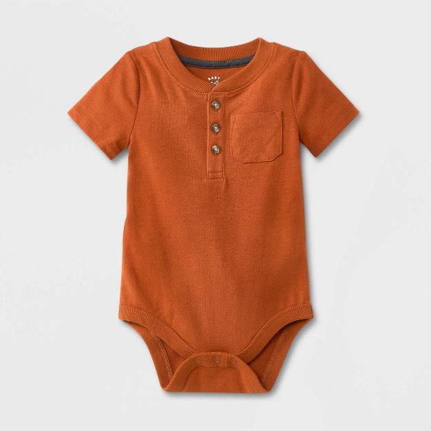 Baby Boys' Henley Jersey Pocket Short Sleeve Bodysuit - Cat & Jack™ Orange | Target