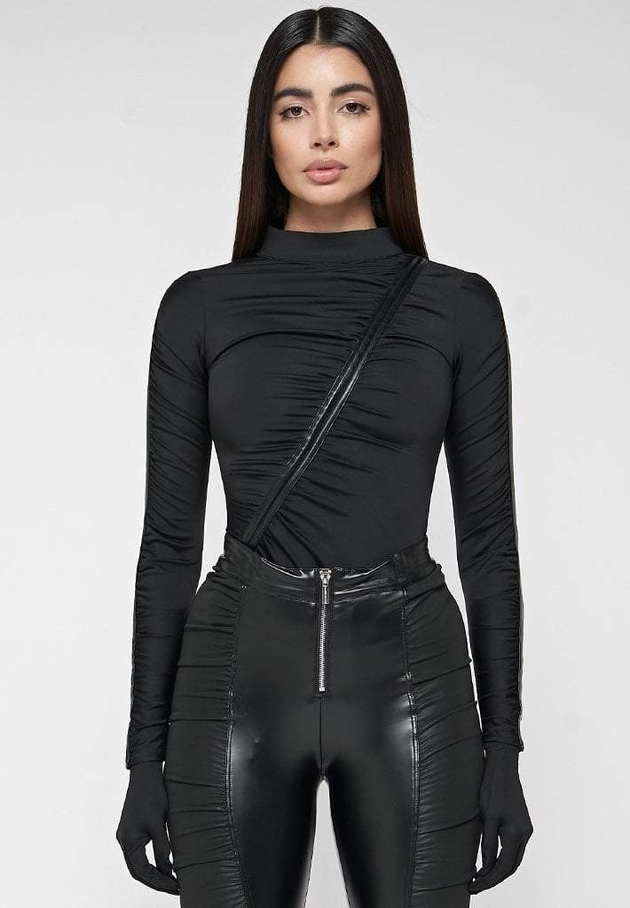 Glove Bodysuit with Ruching - Black | Maniere De Voir