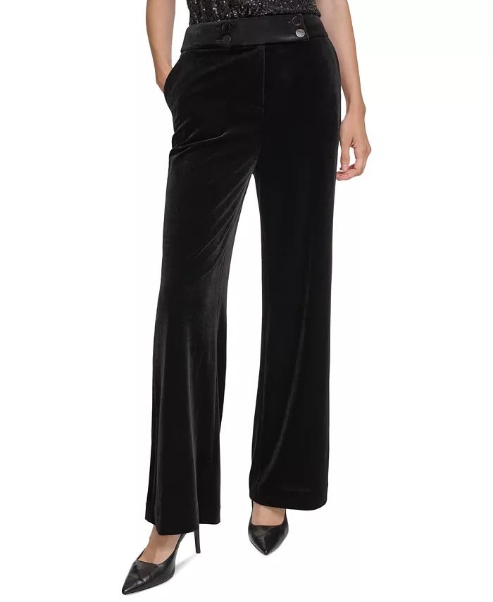 Calvin Klein Women's Velvet High-Rise Wide-Leg Pants - Macy's | Macy's