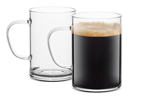 LUXU Glass Coffee Mugs 16 oz,Set of 2 Large Glass Coffee Cups Clear Tea Cups,Iced Coffee Glasses,Lead-Free Drinking Glasses for Water,Cappuccino,Latte,Cereal,Yogurt,Milk-Flat Bottomed Design | Amazon (US)