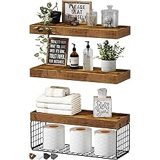 QEEIG Bathroom Shelves Over Toilet - Wall Mounted Floating Shelves Toilet Paper Storage Small Far... | Amazon (US)