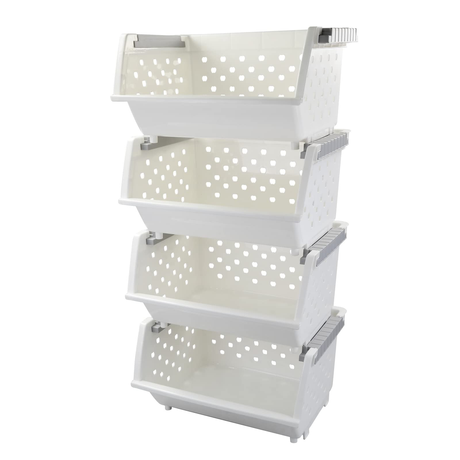 4-Pack Plastic Stackable Storage Basket Organizer, Multi-functional Stacking Basket Bins, White | Amazon (US)