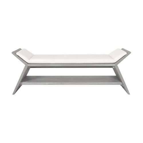 Worlds Away Modern Style Wing Bench With Grey Cersued Oak Frame And White Linen | Gracious Style