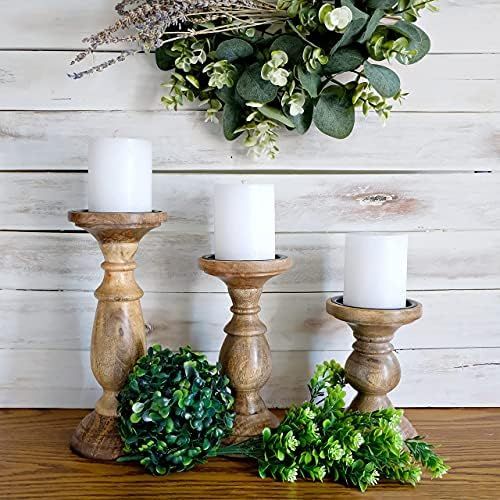 Rustic Pillar Candle Holder, Pillar Candle Holders Set of 3, Candle Holders Table Centerpiece, Candl | Amazon (US)