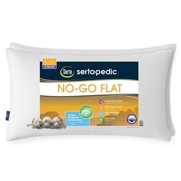 Sertapedic No-Go Flat Bed Pillow, King, 2 Pack (Old Version) | Walmart (US)