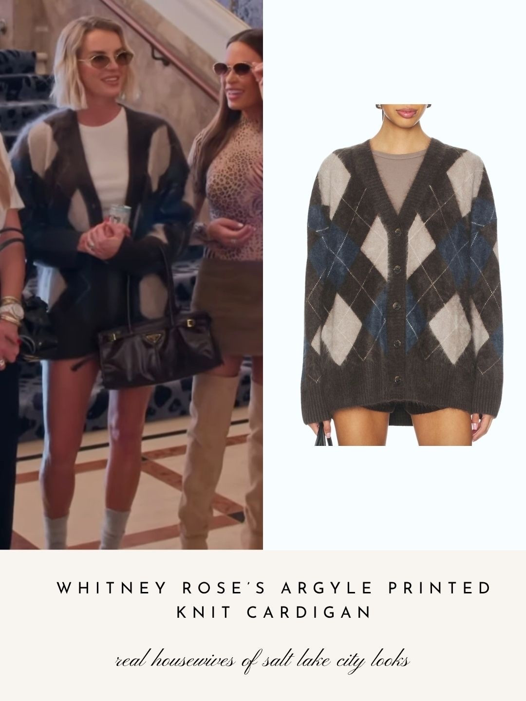 Whitney Rose’s Argyle Printed Knit Cardigan