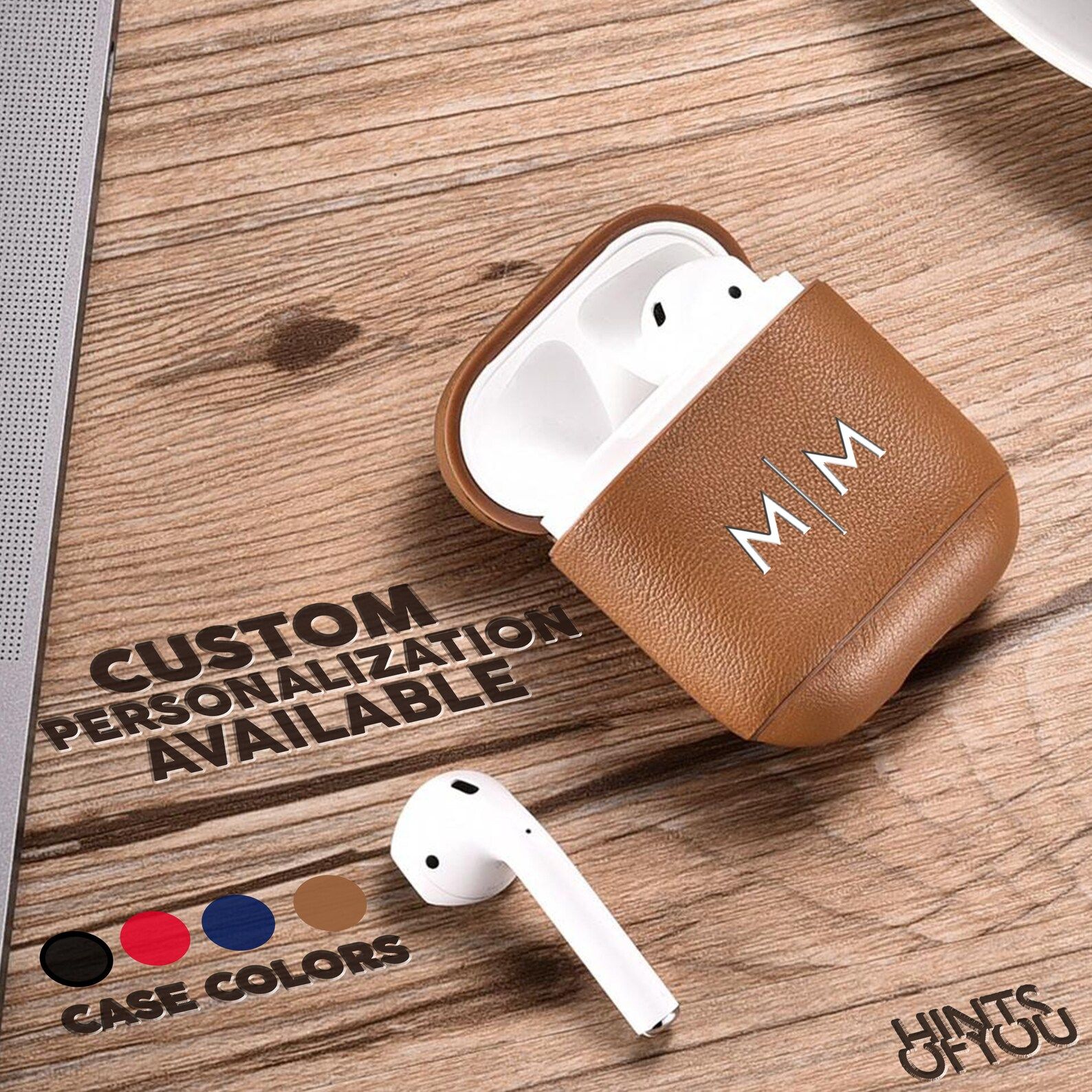 Customized AirPods Napa Leather Case | Personal Monogram Initials with Color Engraving Gold Silve... | Etsy (US)
