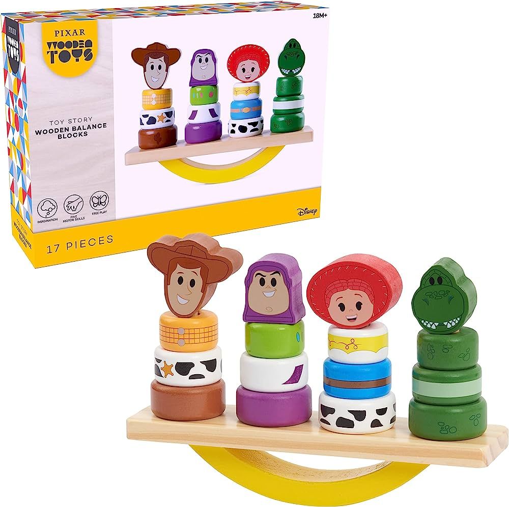 Amazon.com: Disney Wooden Toys Toy Story Balance Blocks, 17-Piece Set Features Woody, Buzz Lighty... | Amazon (US)