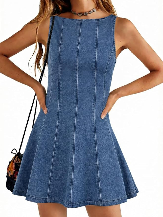 Yousify Womens Casual Denim Overalls Dresses Summer Sleeveless Babydoll A Line Zipper Trendy Flow... | Amazon (US)