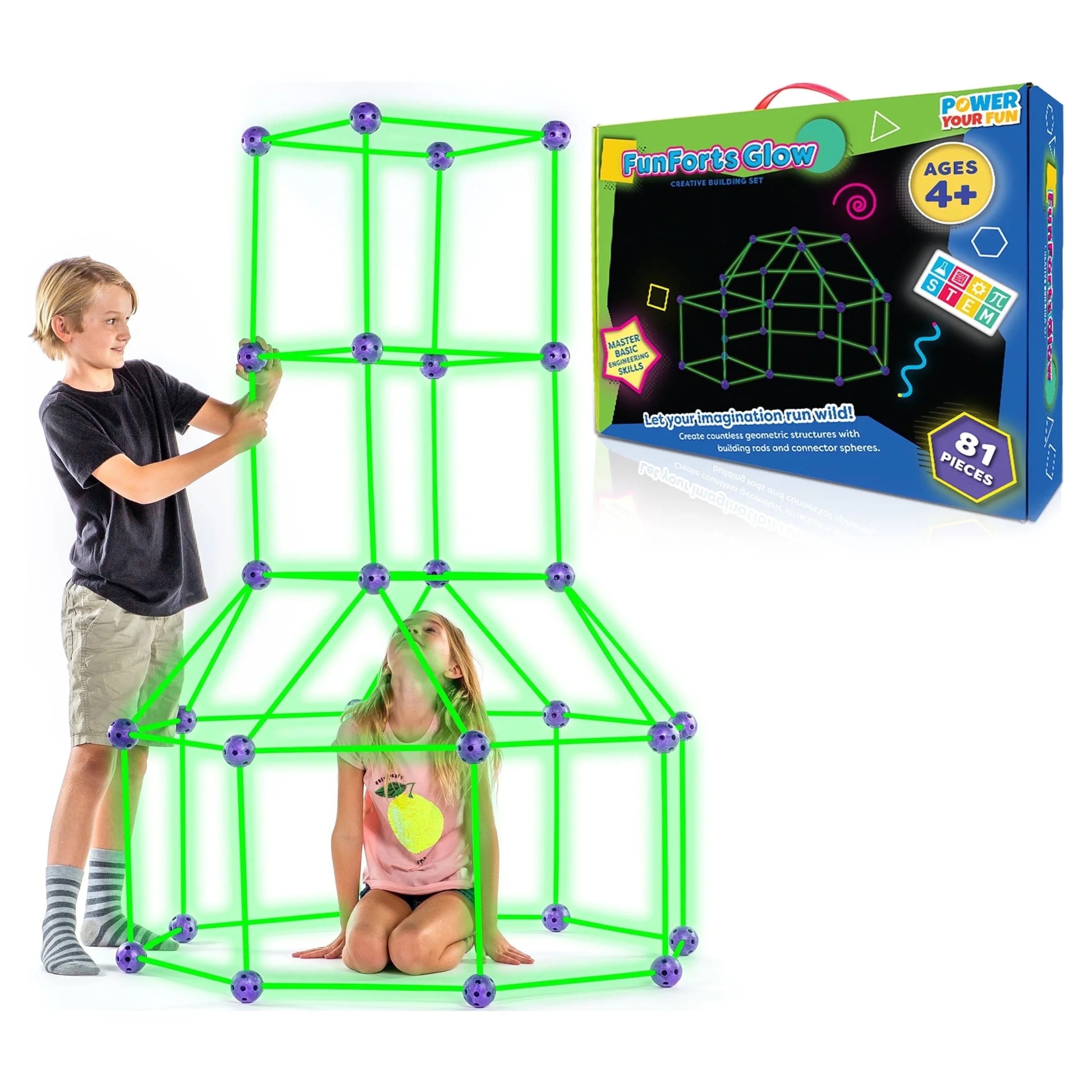 Power Your Fun Forts Construction Set, 81 Pieces Glow in the Dark Building Set, Kids Toy for Ages... | Walmart (US)