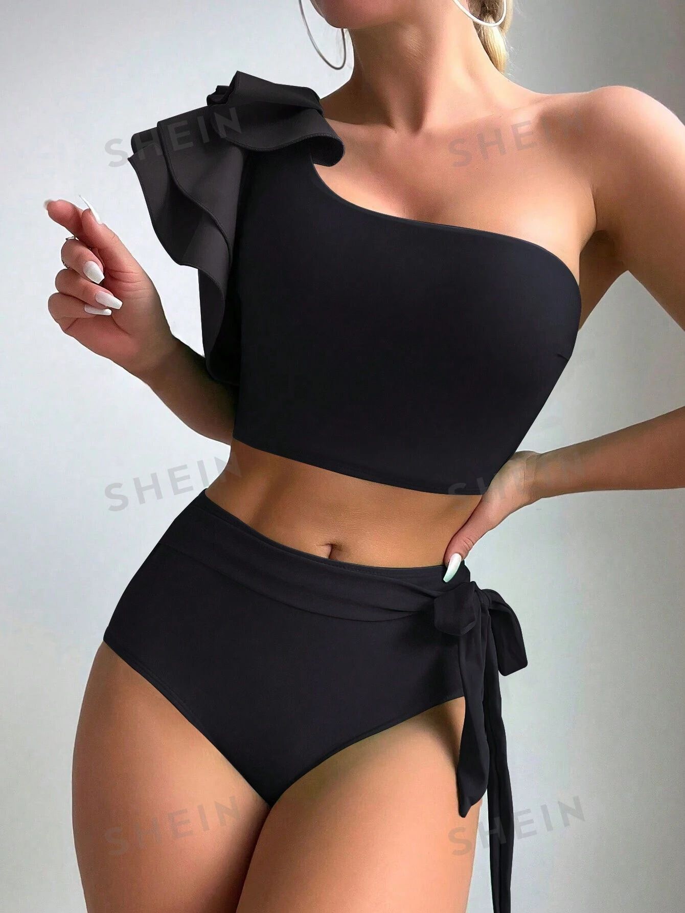 SHEIN Swim Chicsea Ruffle Trim One Shoulder Bikini Swimsuit | SHEIN