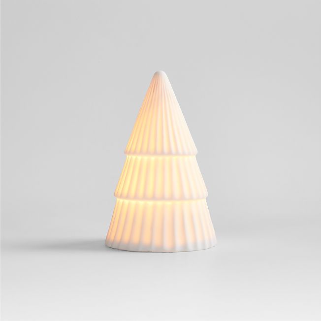LED Extra-Small White Porcelain Christmas Tree Decorative Object + Reviews | Crate & Barrel | Crate & Barrel