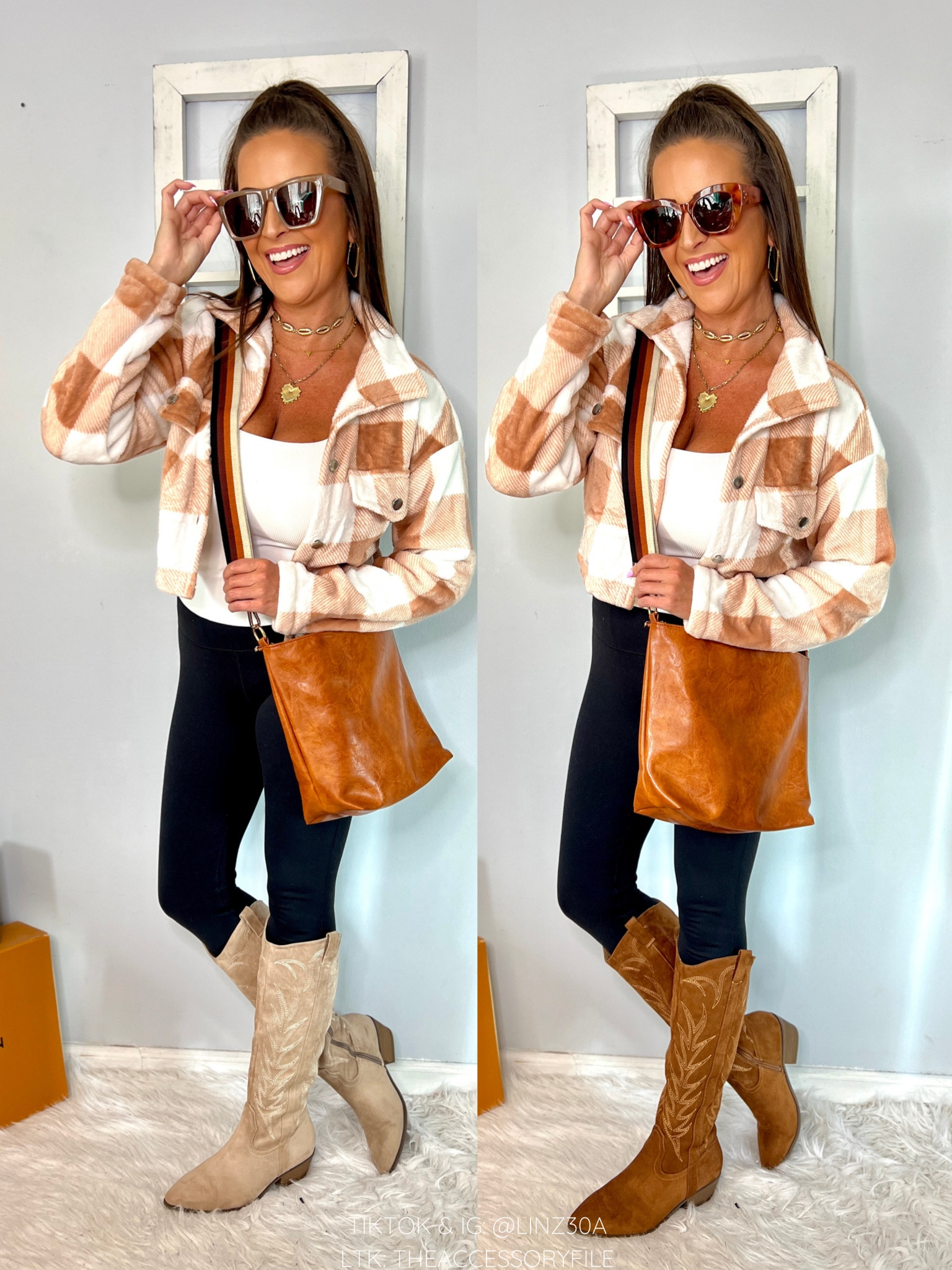 ⭐️ 𝐔𝐬𝐞 𝐜𝐨𝐝𝐞 𝐒𝐉𝐋𝐈𝐍𝐙𝟑𝟎𝐀 𝐭𝐨 𝐬𝐚𝐯𝐞 𝟏𝟎% 𝐨𝐧 𝐭𝐡𝐞𝐬𝐞 𝐬𝐮𝐧𝐠𝐥𝐚𝐬𝐬𝐞𝐬 𝐚𝐧𝐝 𝐚𝐥𝐥 𝐨𝐭𝐡𝐞𝐫 𝐒𝐎𝐉𝐎𝐒 𝐠𝐥𝐚𝐬𝐬𝐞𝐬 𝐨𝐧 𝐀𝐦𝐚𝐳𝐨𝐧! #sojospartner⭐️

Cozy button down: Small
Tank top (sold in pack of 2): Medium
Leggings: Small

*cozy button down came from Amazon, but is VERY limited stock. Found it from another retailer who offers the same shirt, and in other colors, and with a plus size option.

*also linked my fave faux leather leggings - I wear a petite medium in them, as they run about one size smaller than the regular length. If between sizes, size up!

*my boots are from last year, but linked two almost identical pairs

Fall outfits, winter outfits, fall fashion, winter fashion, black leggings, western boots, cowboy boots, Nashville outfits, crossbody bag, polarized sunglasses, amazon must haves, amazon fashion finds, Walmart fashion finds, Walmart must haves 

#LTKshoecrush #LTKstyletip #LTKSeasonal