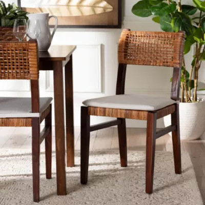 bali & pari Dameka Light Honey Rattan and Dark Brown Wood Dining Chair | Belk