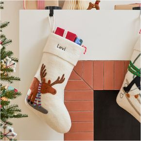 Felt Moose in Scarf Stocking | West Elm (US)