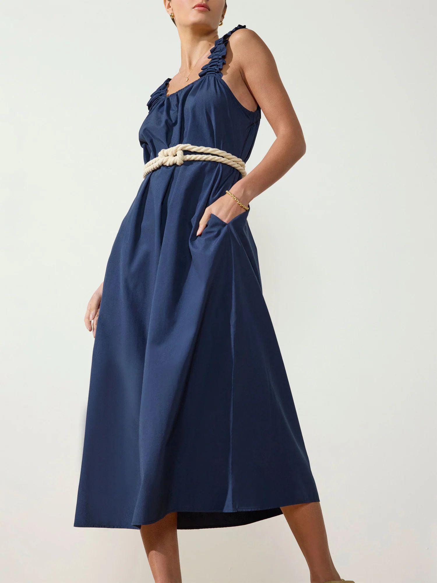 Brochu Walker | Women's Serena Belted Dress in Navy | Brochu Walker