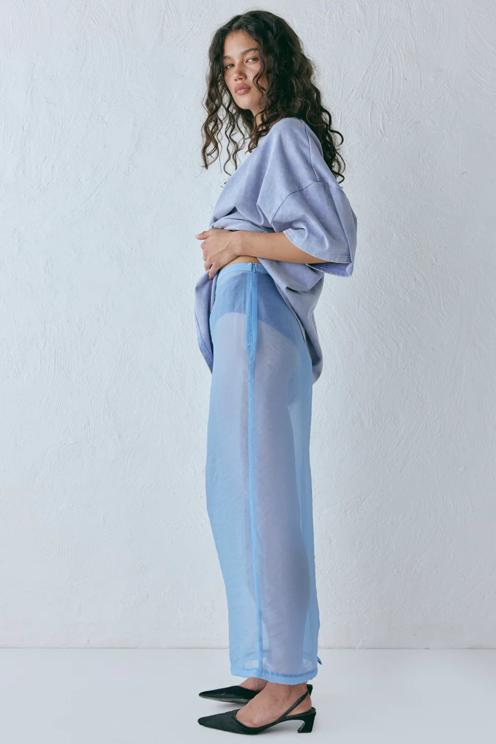 Devyn Sheer Midi Skirt Powder Blue | VRG Grl