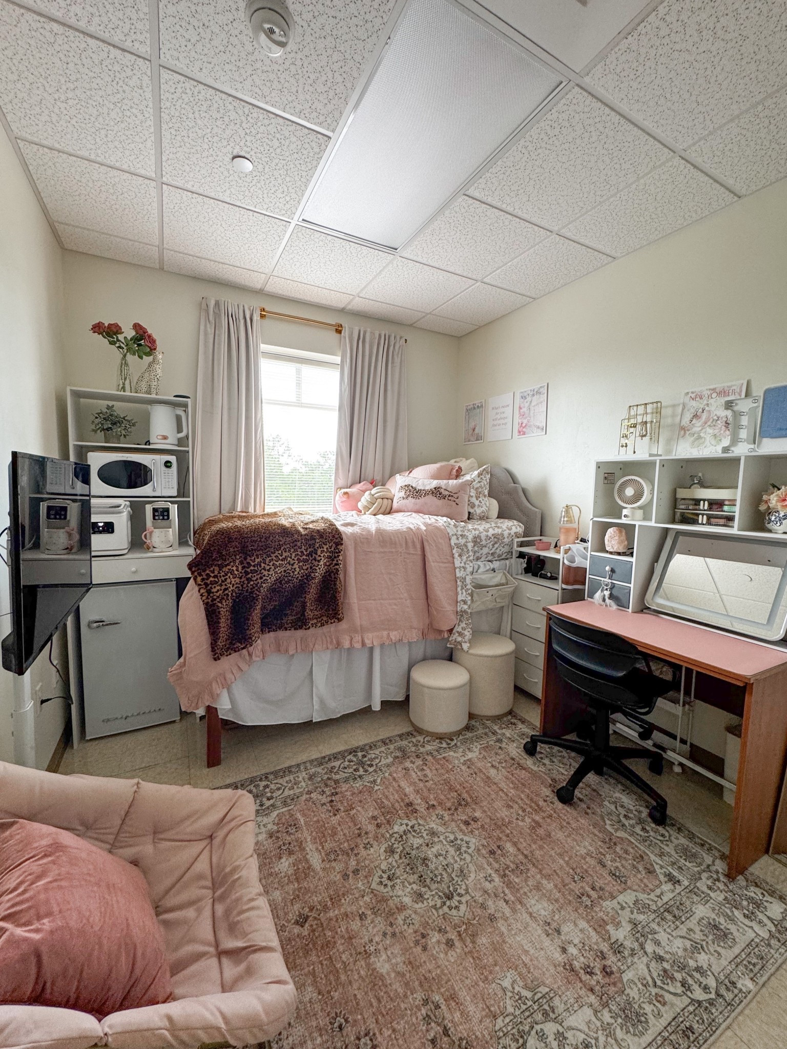 Dorm Kitchenette + Vanity Set Up 
She's all set for late nights and early classes — the perfect desk turned vanity and a compact kitchenette for all her study fuel!

#Dorm DormRoom #CollegeLife #DormDecor #SmallSpaceLiving  #VanityGoals #Kitchenette #DormHacks  #BackToSchool #LTKDorm #DormEssentials #StudentLife #RoomDecor

#LTKHome #LTKFamily