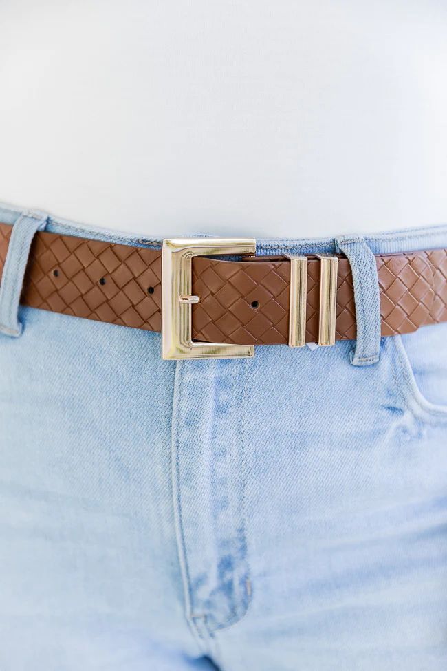 Think It Over Cognac Woven Belt | Pink Lily