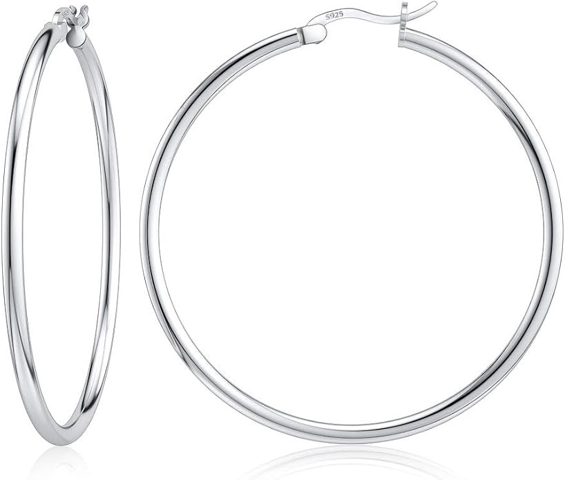 JIAYIQI Sterling Silver Hoop Earrings 18K White Gold Plated Silver Circle Endless Earrings Hoops ... | Amazon (US)