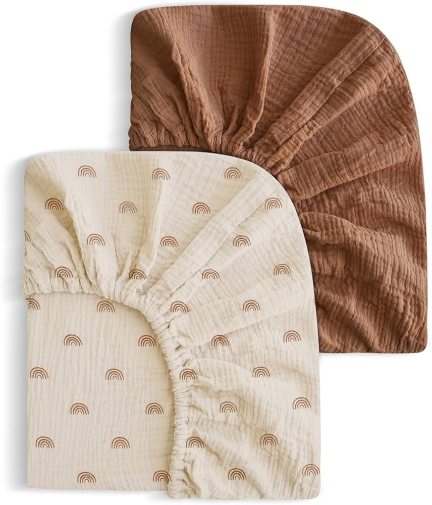 2 Pack Soft Muslin Baby Crib Sheets, 100% Cotton Breathable Double Layer Fitted Sheets for Standa... | Amazon (US)