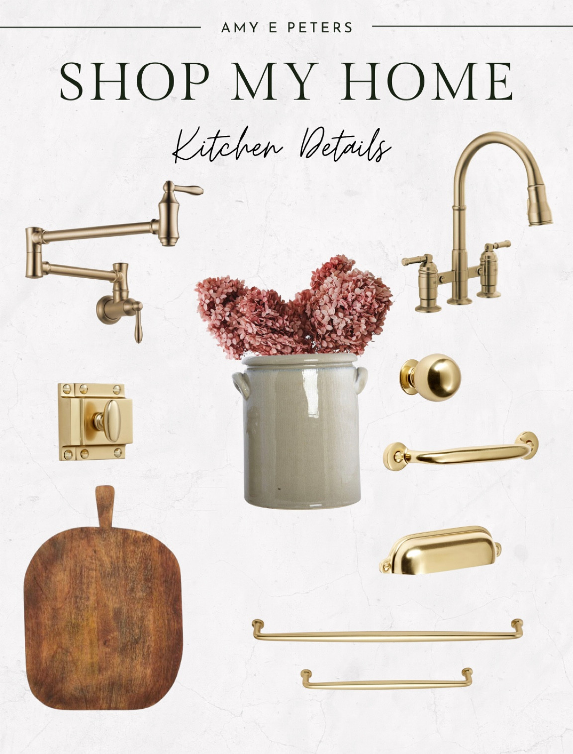 Our Kitchen details.


Latch, brass, faucet, flowers, hardware 

#LTKhome #LTKFind #LTKstyletip