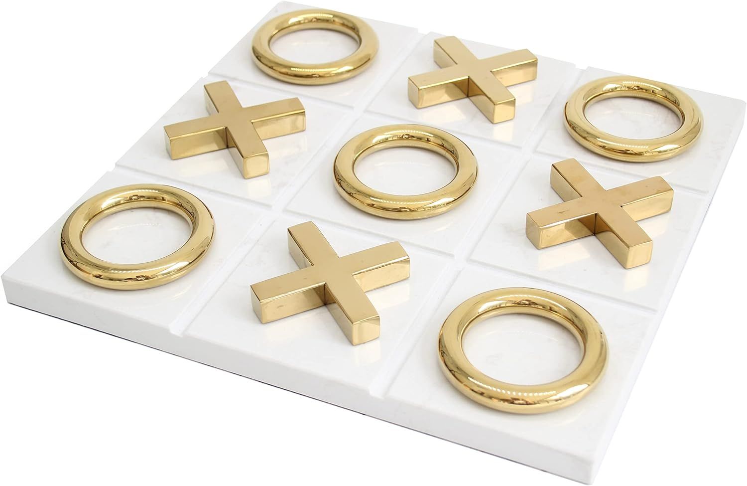 Marble Tic Tac Toe Game for Living Room Decor Centerpiece White and Gold XO with White Marble and... | Amazon (US)