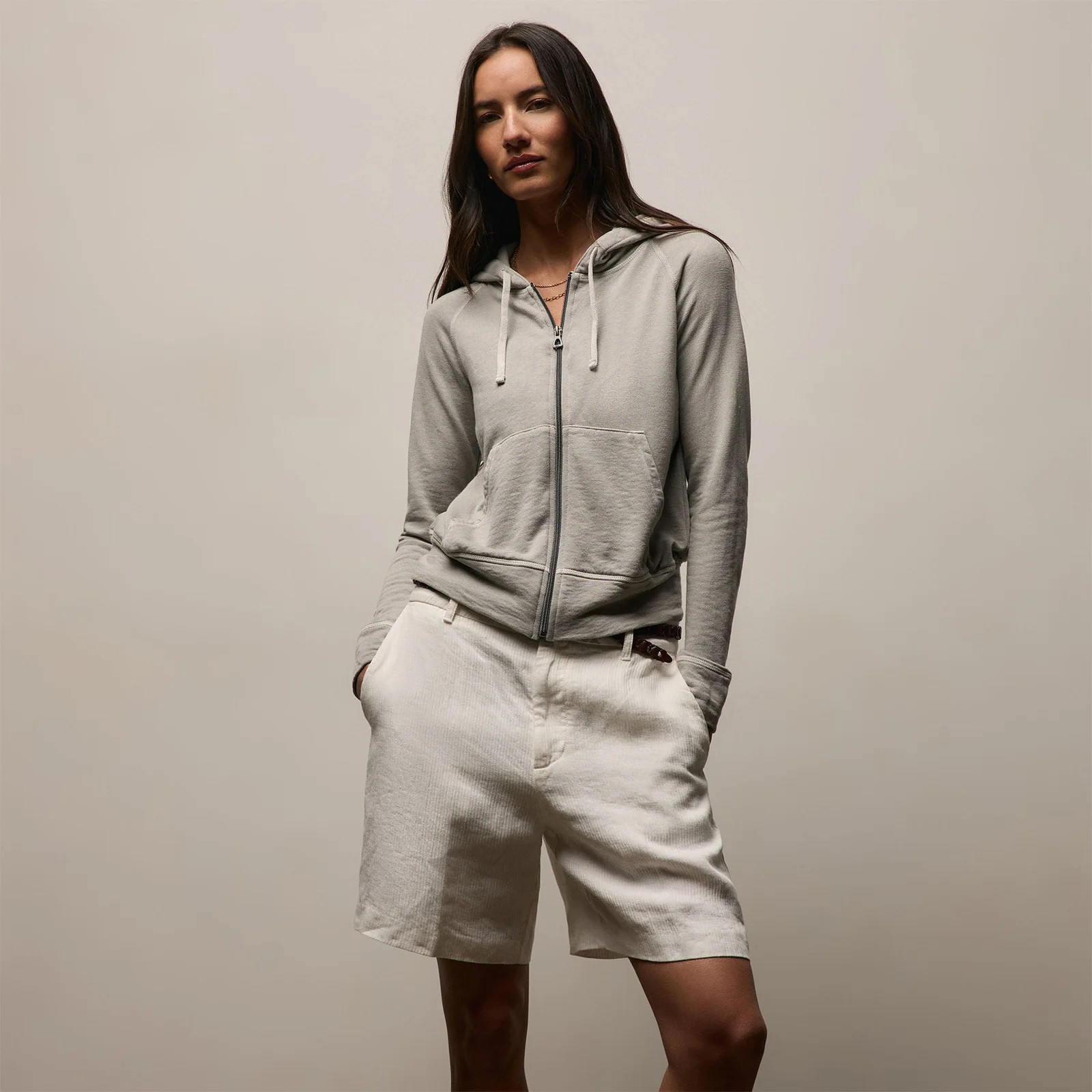 Vintage French Terry Zip Up Hoodie - Fog Pigment | James Perse Los Angeles | James Perse (US)