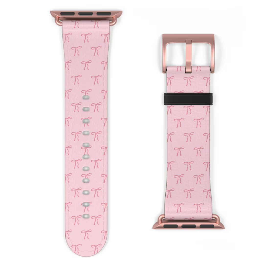 Pink Coquette Bow faux leather watch straps for iWatch Series 1, 2, 3, 4, 5, 6, 7, 8, 9 Ultra and... | Etsy (US)