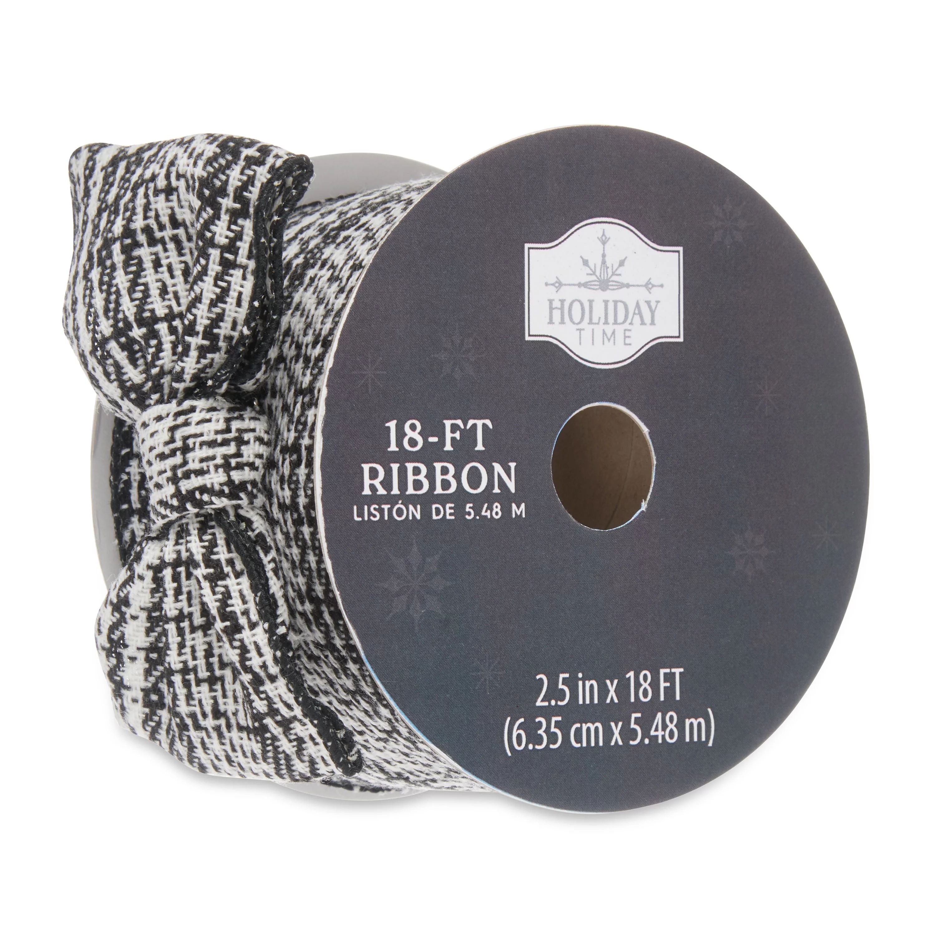 Holiday Time Black and White Tweed Ribbon, 2.5" x 18' | Walmart (US)